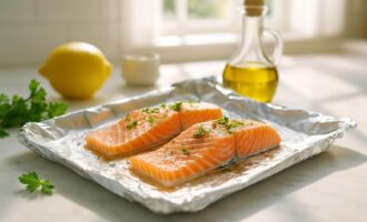 Lašiša ant folijos